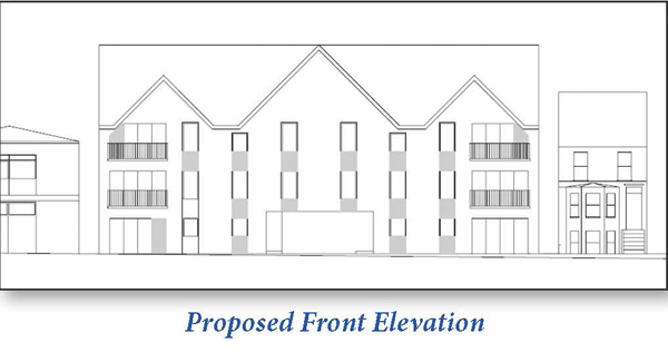 Lot: 40 - SITE WITH OUTLINE PLANNING FOR 10 FLATS - Proposed Front Elevation